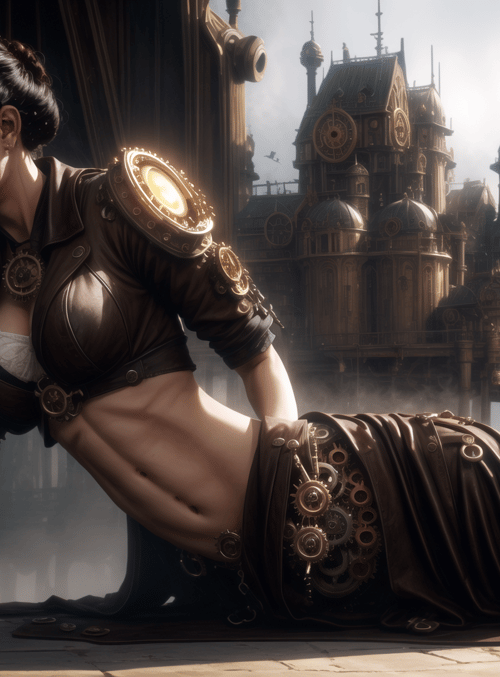 woman, steampunk, gears