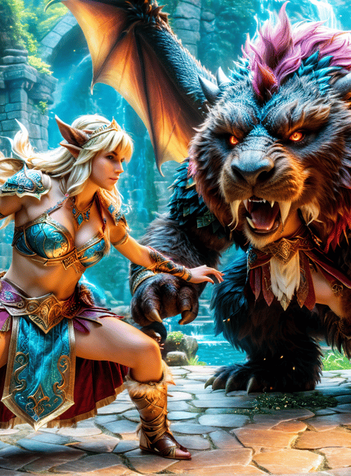elf, beast, sword, dragon, giant, wolfrider
