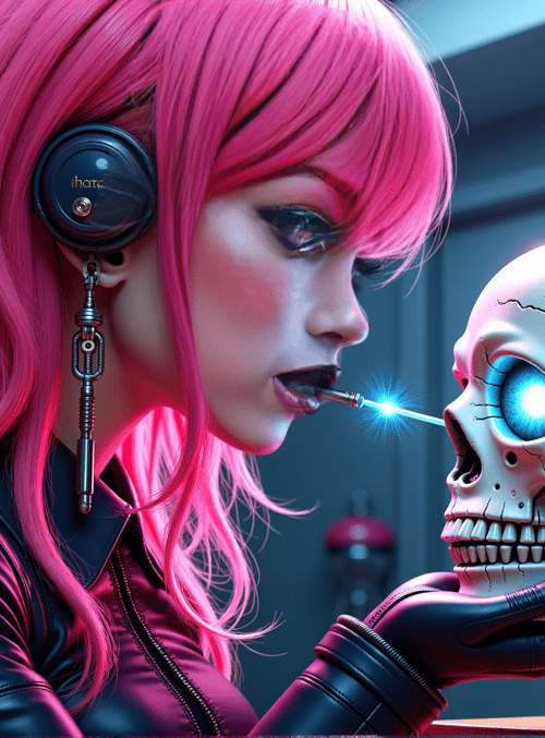 cyborg, skull, woman