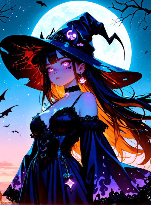 witch, pumpkin, bat, tree, lantern, moon