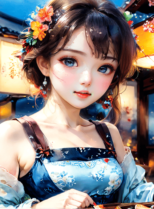 woman, lantern, sushi