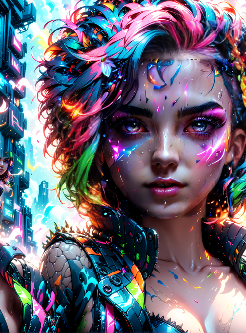 cyborg, woman, flowers