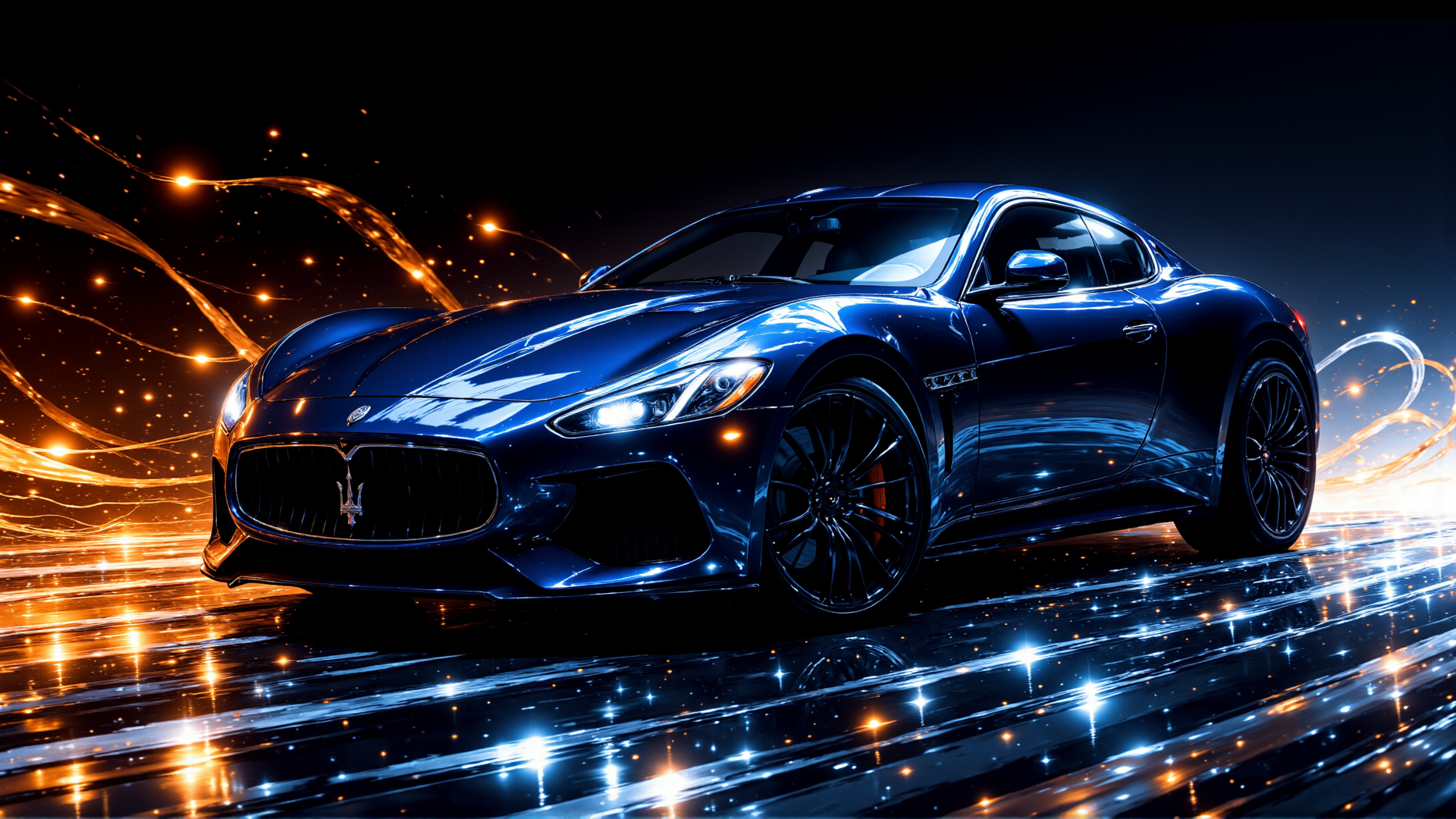 AI generated wallpaper featuring car, sports car, maserati, luxury car, vehicle, automobile, coupe, sleeper, supercar, maserati ghibli