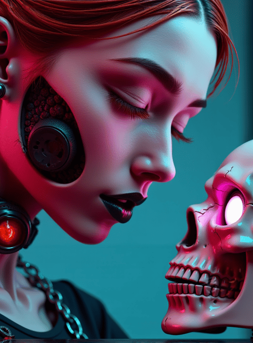 cyborg, skull, light