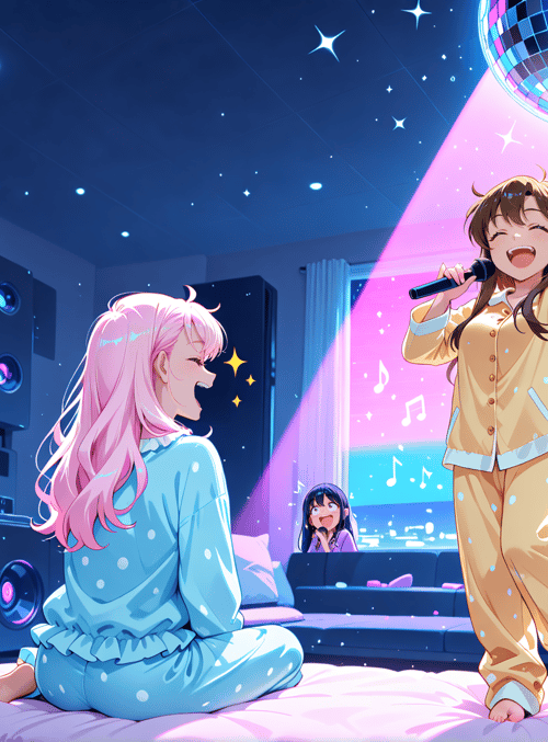 girls, disco, microphone