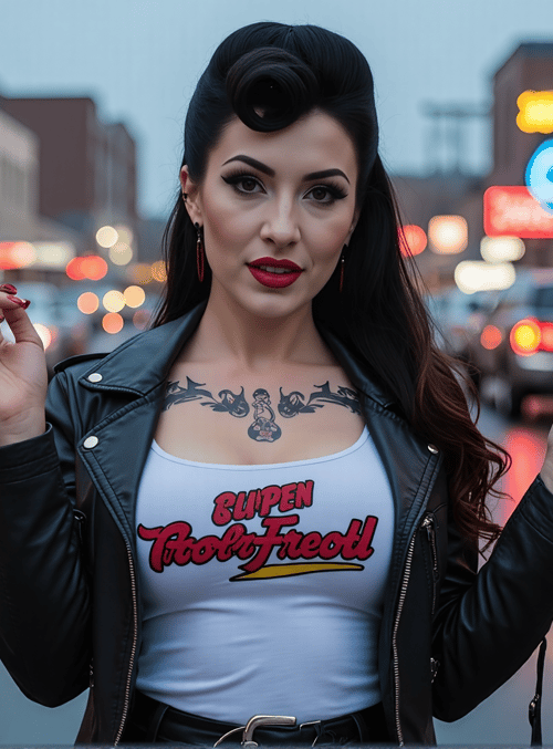 woman, tattoo, cigarette, leather jacket, car, street, sign