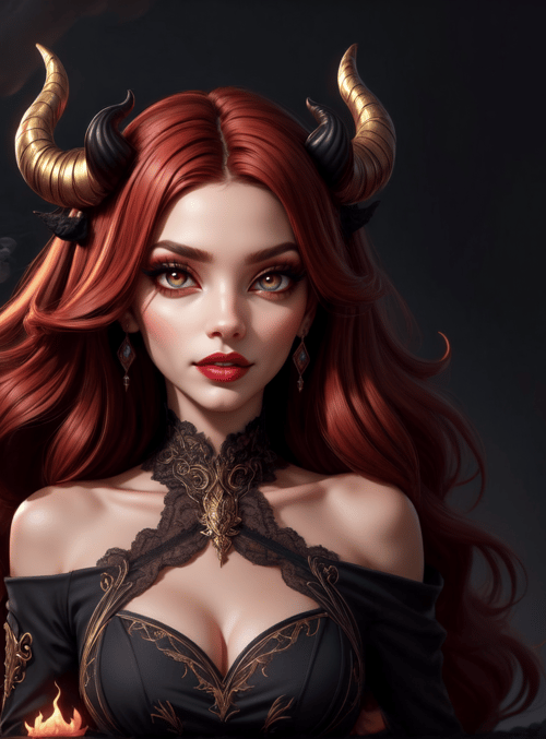 devil, woman, horn, fire, tree, smoke