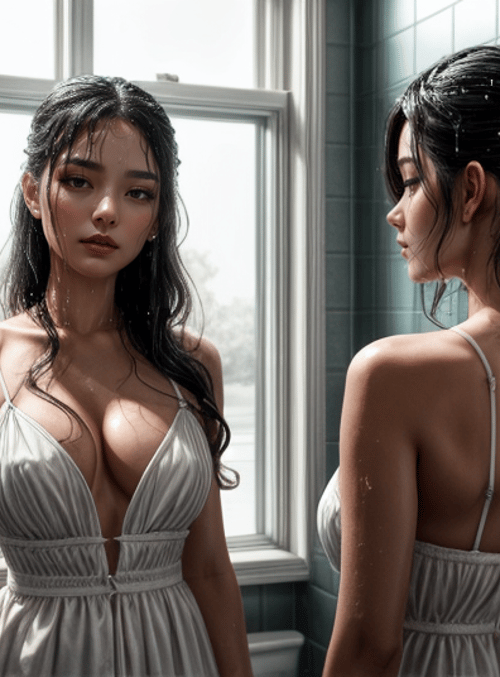woman, dress, bathroom