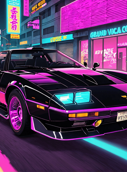 car, cityscape, neon