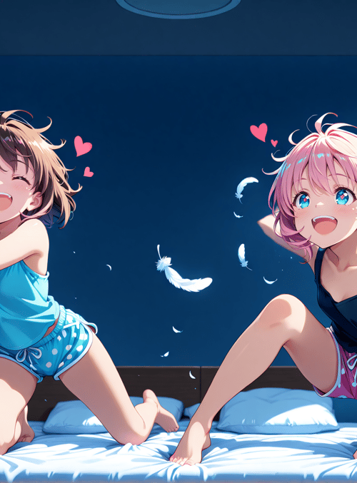 girls, pillow, bed