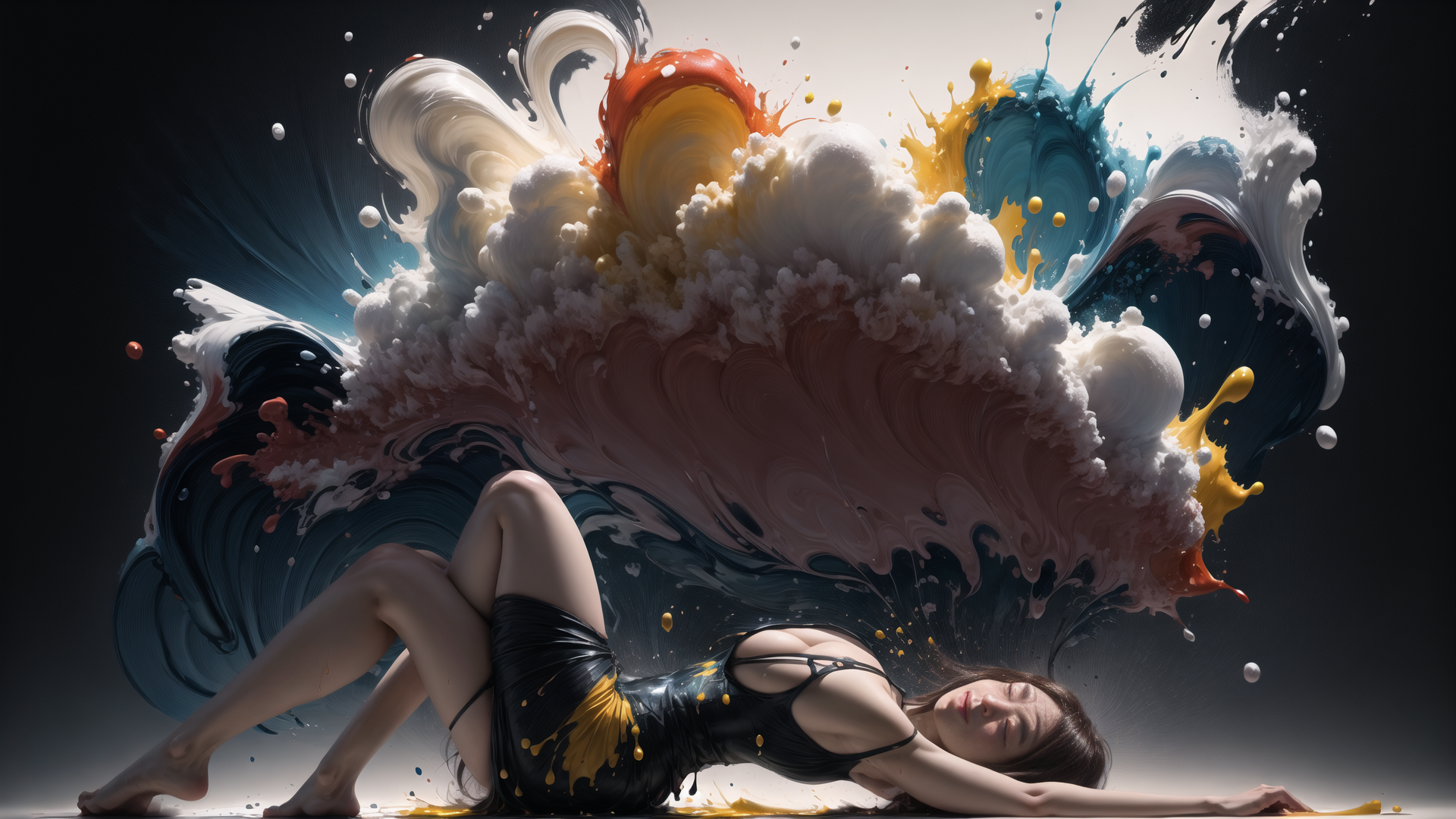AI generated wallpaper featuring woman, paint, cloud