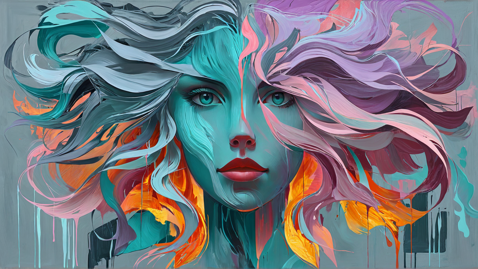 AI generated wallpaper featuring woman, hair, face