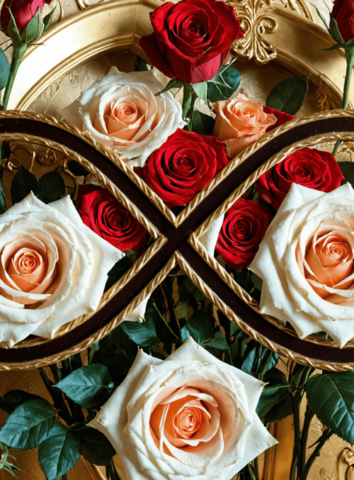 roses, infinity symbol, gold plate