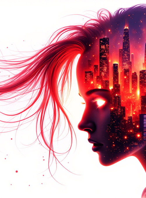 woman, cityscape, hair, silhouette