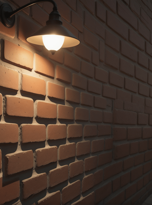 street, lamp, brick wall, person, alley, buildings