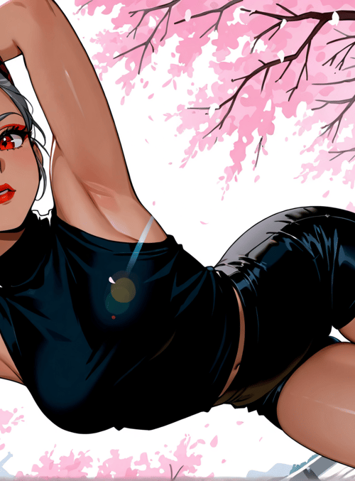 girl, cherry blossoms, tree, shoe, hair