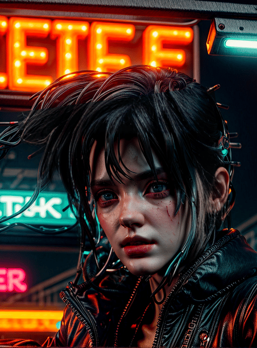 cyborg, woman, neon