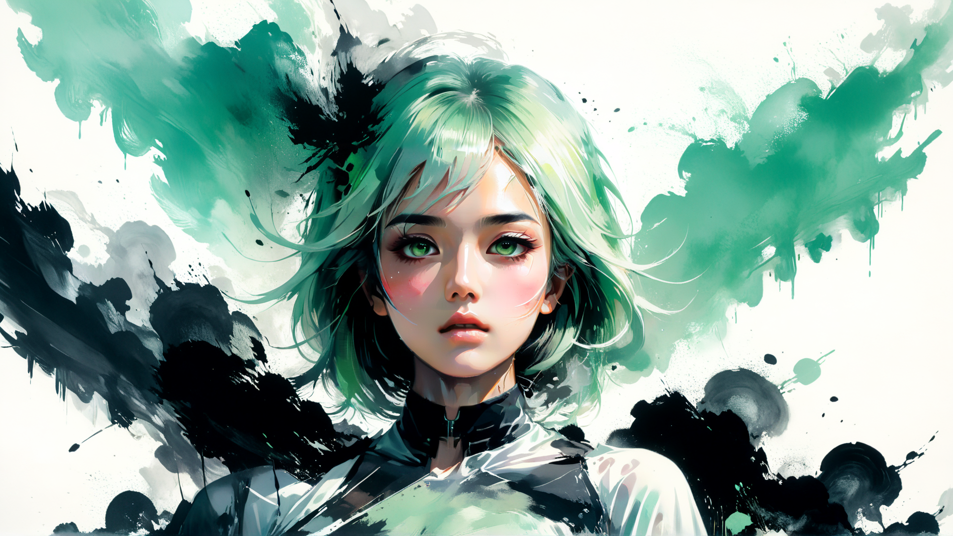 AI generated wallpaper featuring woman, portrait, anime