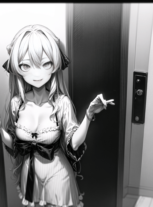 anime girl, elevator, door