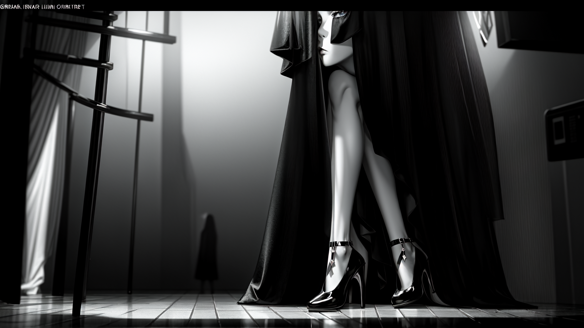 AI generated wallpaper featuring woman, high heels, cape