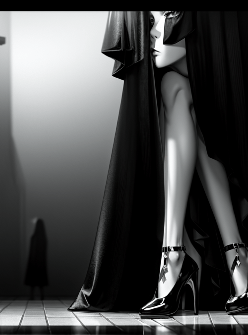 woman, high heels, cape