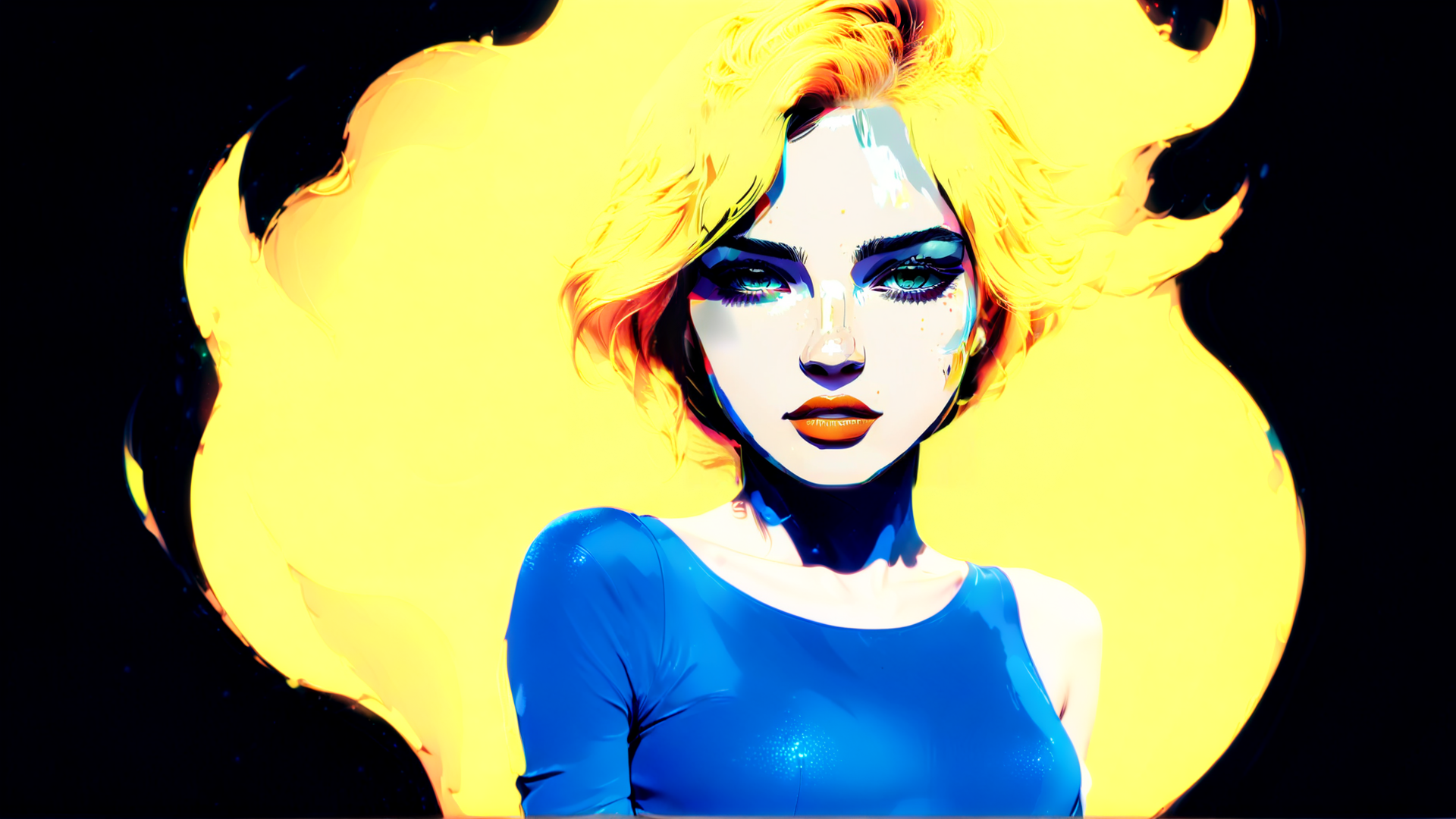 AI generated wallpaper featuring woman, flame, art