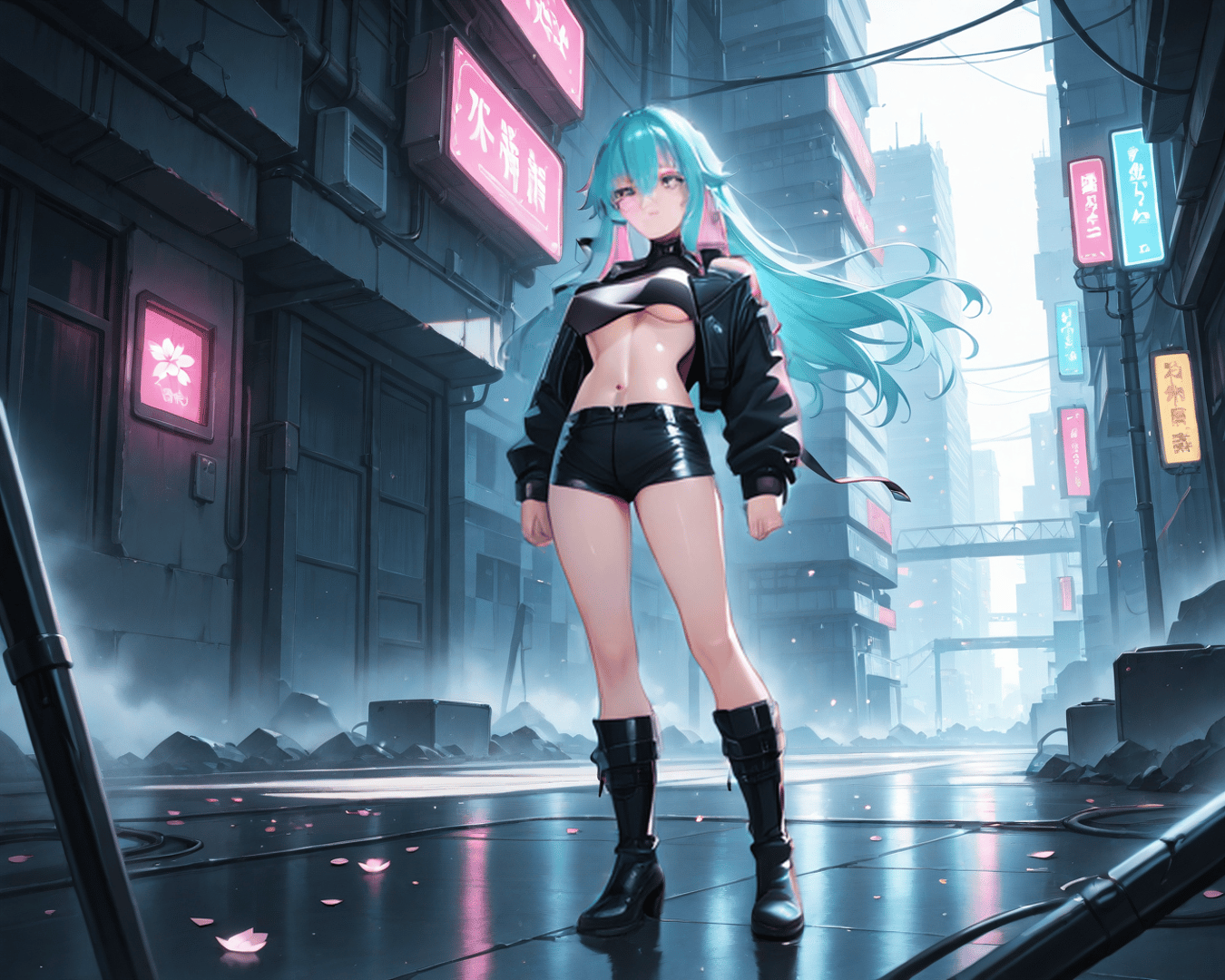 AI generated wallpaper featuring cyberpunk, anime, girl