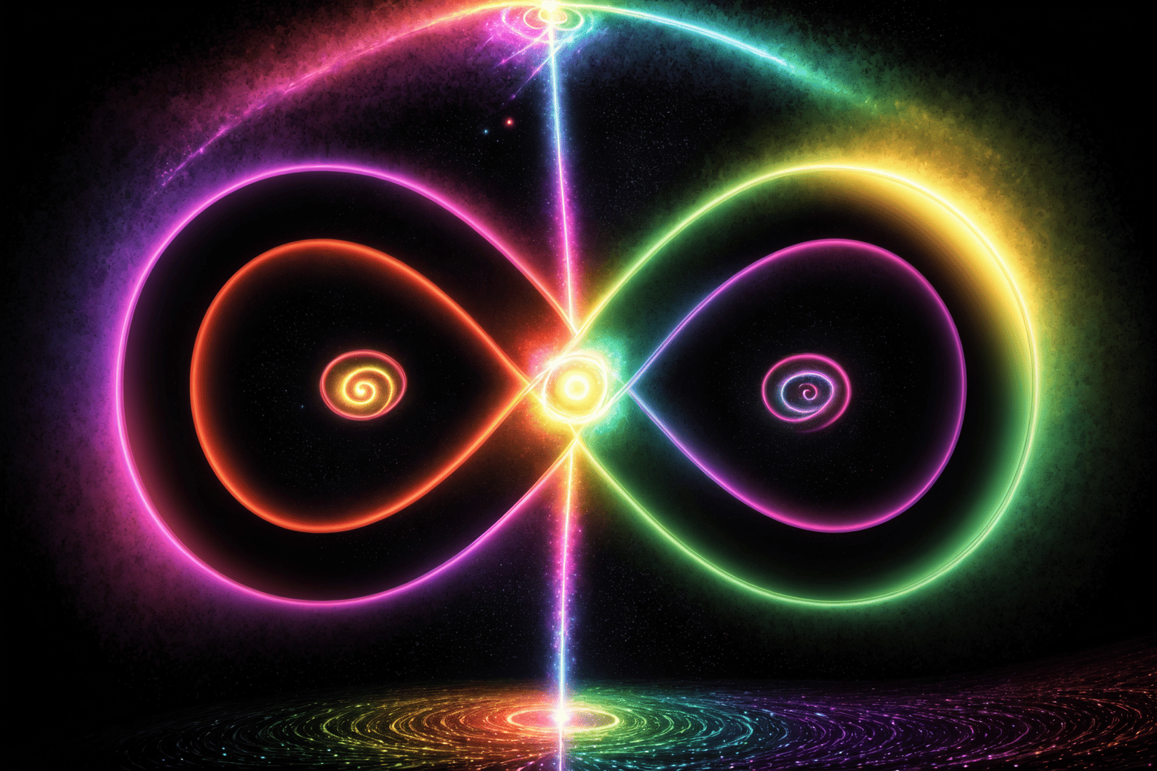 AI generated wallpaper featuring infinity symbol, galaxy, spiral