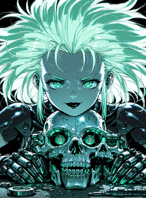 cyborg, robot, skull, mechanical hands, industrial