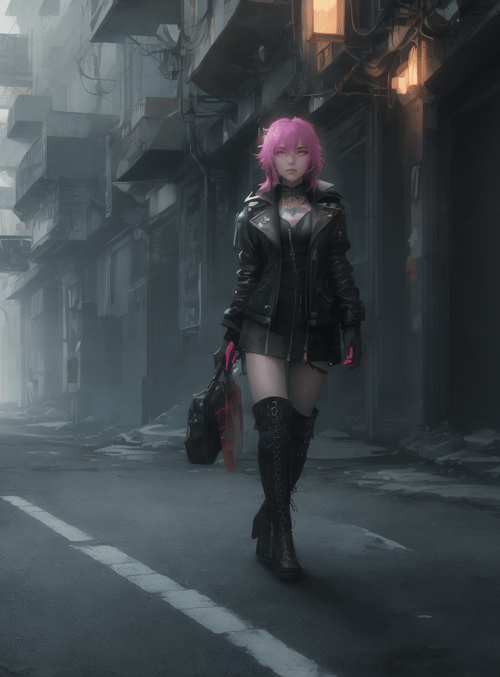 cyberpunk girl, street, neon sign