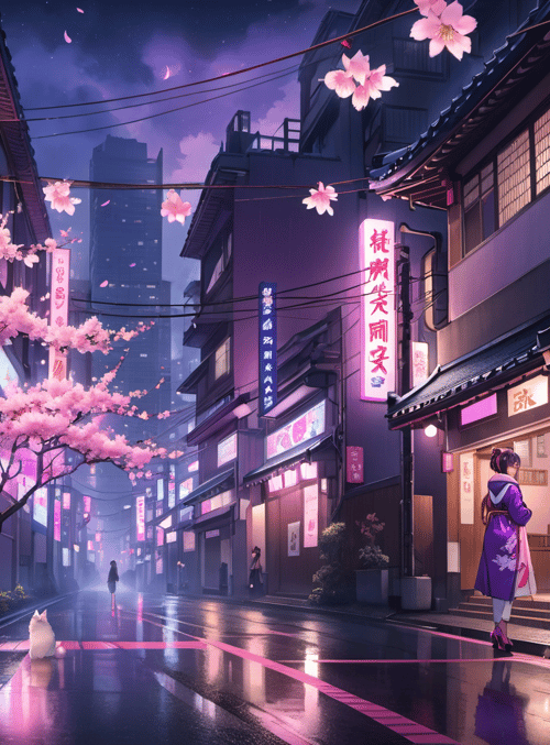 street, sakura, woman