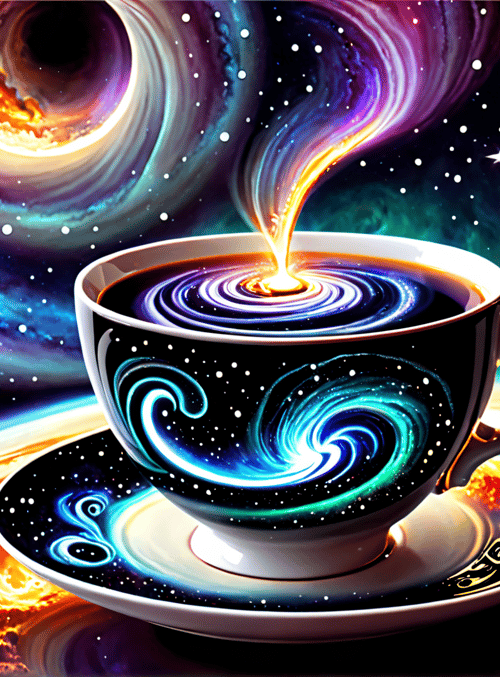 cup, galaxy, stars, moon, planet, solar system
