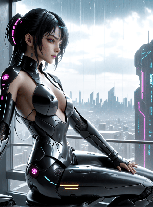cyborg, woman, city