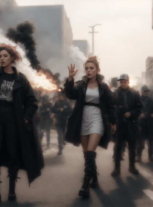 protesters, street, flares