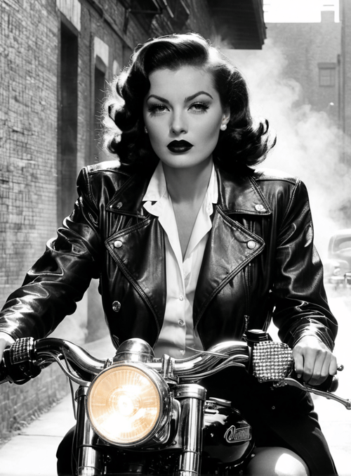 woman, motorcycle, alley