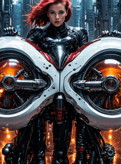 cyborg, motorcycle, woman