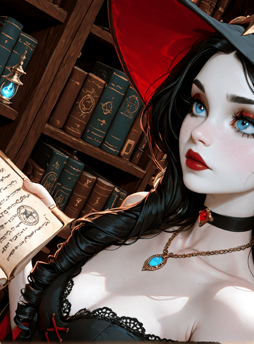 witch, book, library, potions, choker, hat
