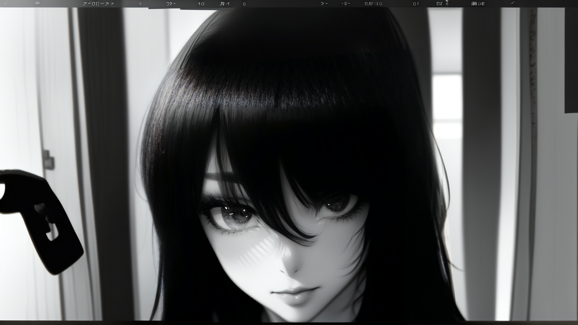 AI generated wallpaper featuring anime girl, hair, mirror