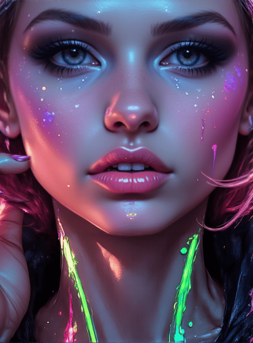 woman, neon, paint