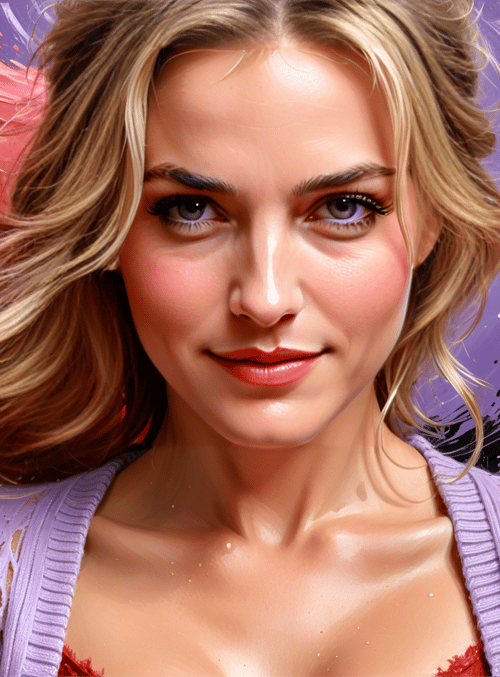 woman, painting, portrait, hair, cardigan