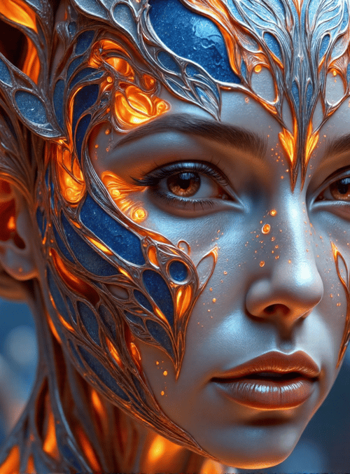 woman, face, art, ornament, fire, feather, dragon, glow, symbol, lattice