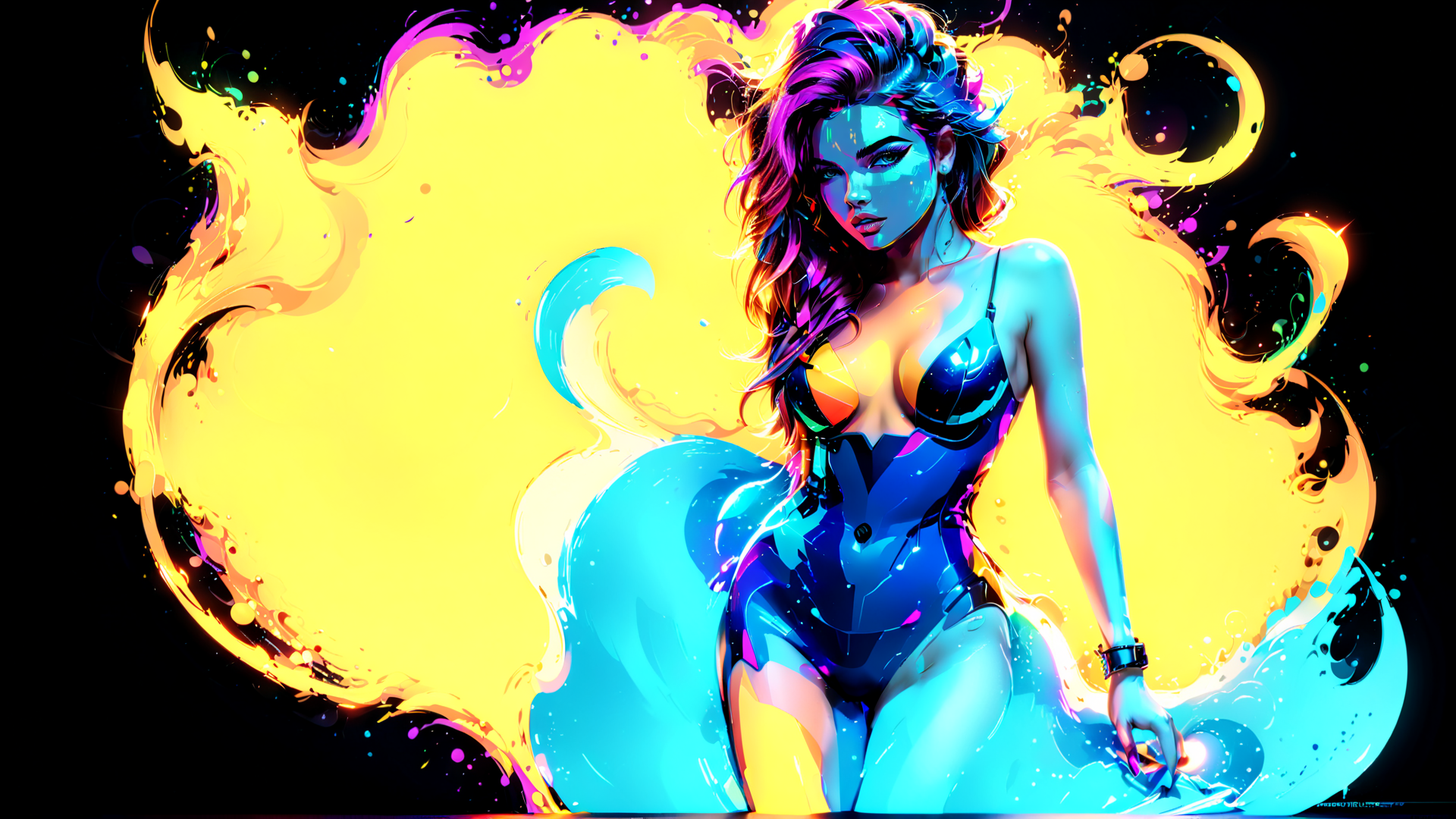 AI generated wallpaper featuring woman, futuristic, paint