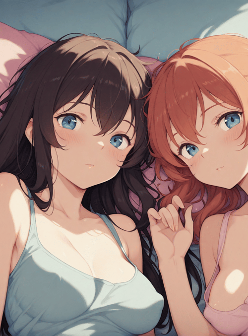 girls, bed, sleepwear