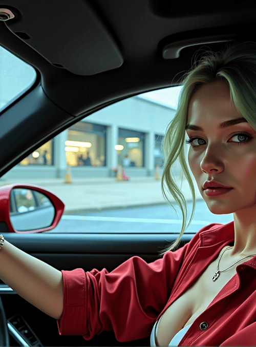 woman, driver, car, steering wheel