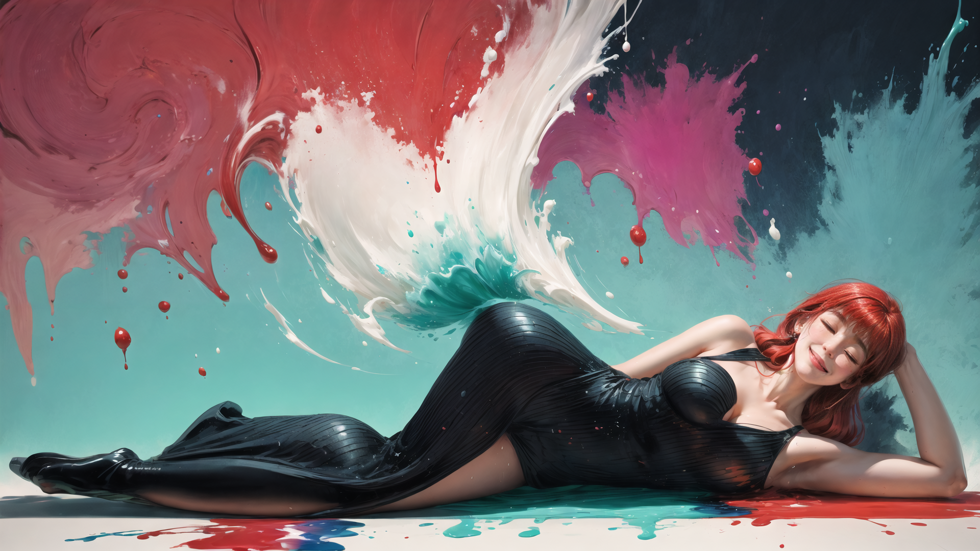 AI generated wallpaper featuring woman, paint, splash