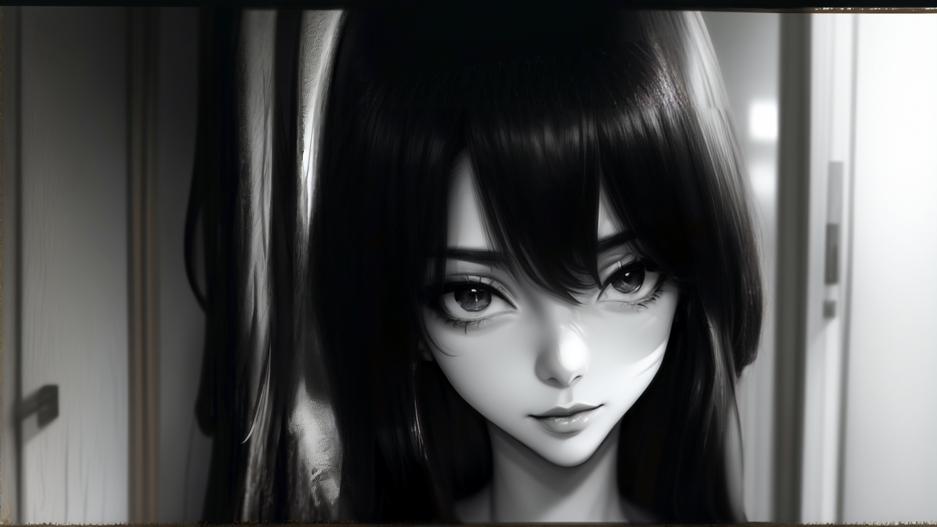 AI generated wallpaper featuring girl, hair, eyes