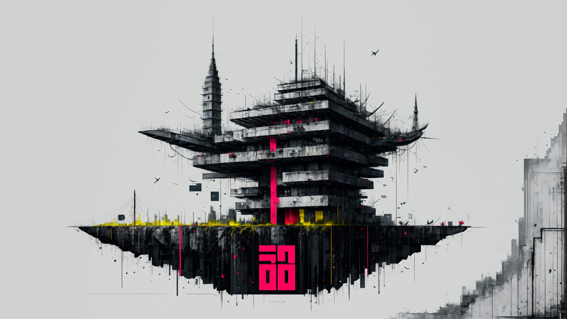 AI generated wallpaper featuring building, tower, cityscape, structure, skyline, monument, architecture, tower, skyscraper, chinese tower