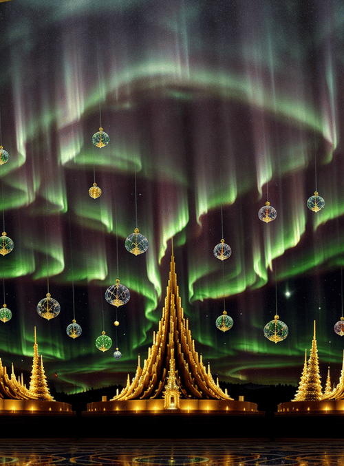 aurora, bells, castles, doorway, crystals, stars, lighting, architecture, glass, ornaments