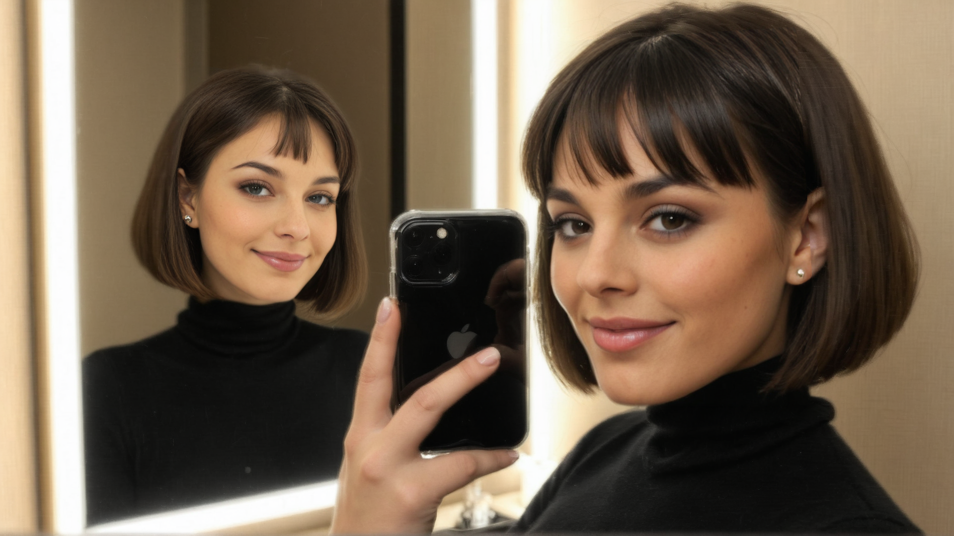 AI generated wallpaper featuring woman, mirror, phone
