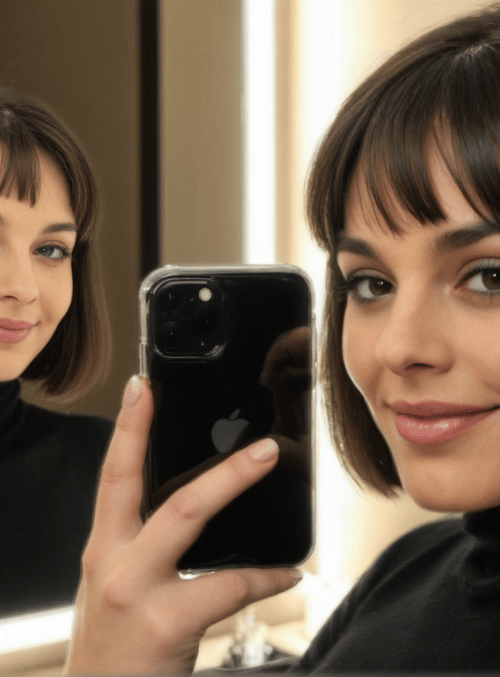 woman, mirror, phone